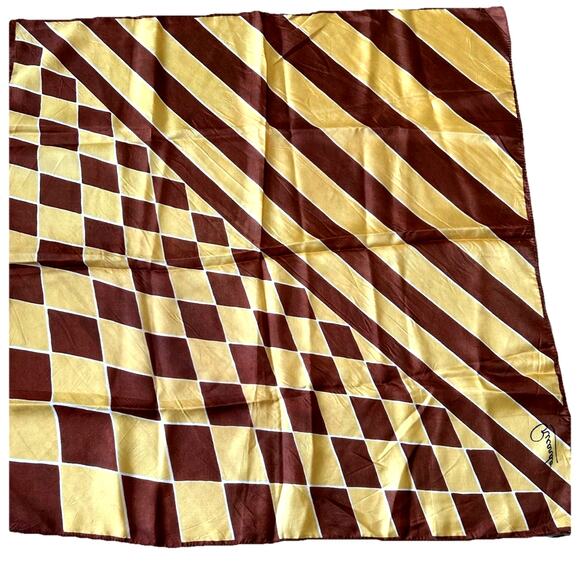 Vintage Scarf Silk Blend Geometric Print 1960s Stewardess Secretary Retro Boho - Picture 1 of 5